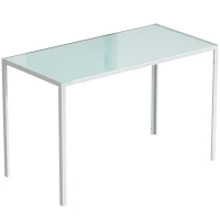 HOMCOM Mesa de Comedor de Cristal Mesa Rectangular para 4-6 Personas con Patas de Metal Multifuncional para Cocina Salón 120x60x75 cm Blanco(m-1)