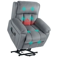 HOMCOM Fauteuil releveur électrique avec fonction massage et chaleur inclinaison réglable revêtement synthétique tissu gris(m-11)