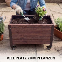 Outsunny Houten hoogbed, plantenbak met wielen, mobiel tuinbak 60 x 30 x 41 cm voor tuin en balkon(m-5)