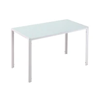 HOMCOM Table à manger pour 4 personnes, table de cuisine avec plateau en verre trempé et pieds en métal, 120x60x75cm, blanc(m-11)
