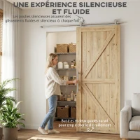 HOMCOM 152CM Quincaillerie porte coulissante de grange, rail porte coulissante de 76 cm de large, épaisseur 30 mm, argenté(m-5)