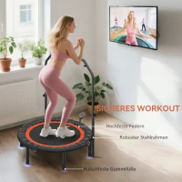 SPORTNOW Mini-Trampolin, mit höhenverstellbarem Haltegriff, LCD-Monitor, Stahl, schwarz+rot, Ø102 x 99-123cm(m-6)