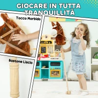 AIYAPLAY Cavallo con Bastone e Suoni Realistici per Bambini 24+ Mesi, in Poliestere e Legno, 95x25x27 cm, Marrone(m-5)