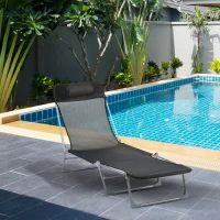 Outsunny Bain de soleil transat chaise longue inclinable pliable avec oreiller dossier réglable sur 5 niveaux noir(m-10)