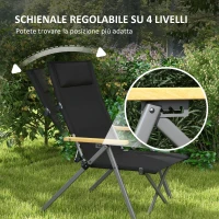 Outsunny Sedia da Campeggio Pieghevole con Schienale Regolabile, in Alluminio e Poliestere 74x59.5x98 cm, Nero(m-4)