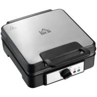 HOMCOM Waffeleisen 4 Waffeln mit antihaftbeschichteten Platten verstellbarer Temperatur rutschfeste Füße 1200W Aluminium Schwarz 24,5 x 31,6 x 11,3 cm(m-1)