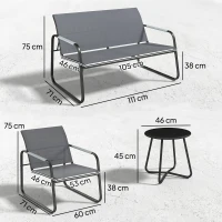Outsunny Set mobilier grădină pentru 4 persoane, lounge respirant cu canapea 2 locuri, 2 fotolii, design tip sfoară, masă rotundă, picioare reglabile(m-3)