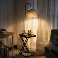 HOMCOM Lámpara de Pie Iluminación Interior Moderno Foco de Luces con Cabeza Flexible Estante de Almacenamiento Patas de Acero 36x36x165 cm(m-5)