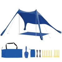 Outsunny Tente de plage pliante avec tapis UPF50+ Poteaux en aluminium Pelle Piquets et sac de transport Azul(m-6)