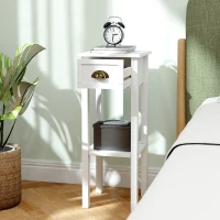 HOMCOM Juego de 2 Mesas Auxiliares Mesitas de Noche con Cajón y Estante de Almacenamiento para Dormitorio 30x30x75 cm Blanco(m-7)