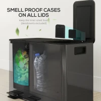 HOMCOM Kosz na śmieci z 3 komorami 20L, pokrywy z odświeżaczem, odporny na odciski palców, funkcja Soft-Close, wyjmowany, czarny(m-5)