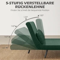HOMCOM Schlafsofa 2er-Sofa Samtsofa, Schlaffunktion, inkl. 2 Kissen, Samtoptik, Natur + Grün(m-5)