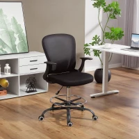 HOMCOM Chaise bureau ergonomique avec repose-pieds ajustable et accoudoirs relevables, hauteur réglable, 59x62x99-119cm, noir(m-10)