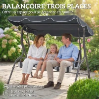 Outsunny Balancelle de Jardin 3 Places Toit imperméabilisé Inclinaison réglable Coussins Assise Dossier gris, blanc rayé(m-6)