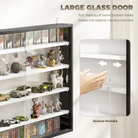 HOMCOM 5-Tier Wall Display Cabinet,  Wall Mounted Display Case w/ 4 Adjustable Shelves, Glass Doors, 60x80cm, Black and White(m-5)