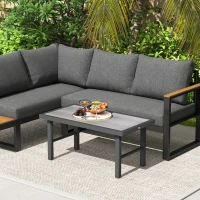 Outsunny Tavolino da giardino rettangolare con piano effetto legno, 100x52x46 cm, Nero(m-5)
