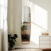 HOMCOM Grand miroir mural ovale 160 x 40 cm, miroir suspendu moderne, cadre en métal et bois, prêt à accrocher, doré(m-10)