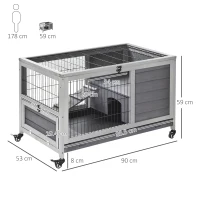 PawHut Jaula para Conejos de Madera 90x53x59 cm Conejera para Mascotas Pequeñas Portátil Interior con Techo Abrible Rampa Bandeja Extraíble para Conejillos de Indias Gris Claro y Blanco(m-3)