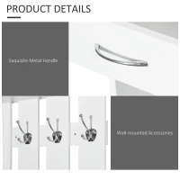 HOMCOM 2PC Shoes Storage Chest Cloths Rack Unit w/Mirror Multiple Shelves Large Storage Capacity Shoes Cabinet 6 Hooks Cloth Rack White(m-5)