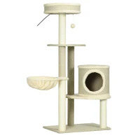 PawHut Kratzbaum Katzenbaum, 1 Katzenbett, 1 Katzenhöhle, 2 Liegeflächen, 124 cm x 59 cm x 40cm +Beige(m-1)