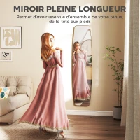 HOMCOM Grand miroir mural ovale 160 x 40 cm, miroir suspendu moderne, cadre en métal et bois, prêt à accrocher, doré(m-5)