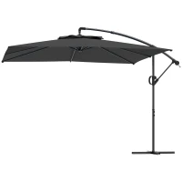 Outsunny Parasol déporté carré 3 x 3 m avec manivelle, base croisée, parasol inclinable rotation à 360° toile 180 g/m² gris foncé(m-1)