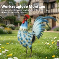 Outsunny Hahn-Gartenstatue, Metall-Gartenfigur, 41 cm stehende Hahn-Skulptur mit Bodenankern, Mehrfarbig(m-7)