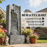 Outsunny Fontein 3-laags tuinfontein met LED-verlichting plantenbak pomp steenlook, verstelbaar 38 x 19 x 101 cm(m-8)