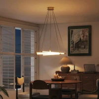 HOMCOM Lampa wisząca LED, 50W, 5 regulowanych rur świetlnych, regulowana, Lampa sufitowa do salonu, jadalni, kuchni, Złoto+Białe(m-8)