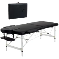 HOMCOM Massageliege, 2 Zonen klappbarer Massagetisch mit Kunstleder, Kopfstütze, Armlehnen, Tasche, höhenverstellbare Massagebank 90cm Breit bis 225 kg belastbar, Schwarz(m-11)