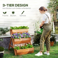 Outsunny Vertikales Hochbeet mit 3 Etagen Vertikalbeet aus Holz Blumenkasten mit 3 Pflanzkästen Ablauflöchern Braun(m-4)