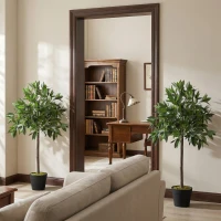 Outsunny Set de 2 Arbori de Dafin in Ghiveci, Plante Artificiale din Plastic, inaltime 90 cm, pentru Interior si Exterior(m-7)