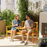 Outsunny Panchina da Giardino con Tavolino Centrale Sollevabile e Braccioli, in Legno, 153x56x91 cm, Marrone Chiaro(m-9)