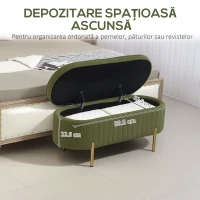 HOMCOM Băncuță Tapițată pentru Dormitor cu Capitonaj Canelat și Picioare Metalice, 108x44x43,5 cm, Verde(m-6)