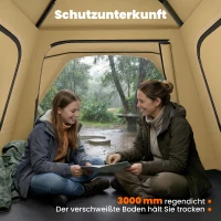 Outsunny Instant Pop-up Tent met Regenscherm, Waterdichte Koepeltent voor 3-4 Personen met 2 Deuren en 2 Ramen, 240x240x160 cm, Khaki(m-6)
