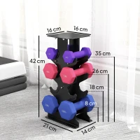 SPORTNOW Hanteln Set 3 Paar Kurzhanteln mit Aufbewahrungsständer rutschfeste Griff, 1-5 kg Hexagon(m-3)