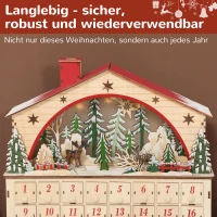 HOMCOM Adventskalender zum Befüllen 24 Schubladen Fächer Weihnachtskalender mit LED-Lichtern Naturholz 36 x 10 x 34 cm(m-7)