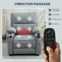 HOMCOM Electric Massage Recliner Armchair with Vibration, Heat, Whisper-Quiet Motor, Memory Function, Velvet Power Reclining Chair with Spring Pack, USB Port, Footrest, Side Pocket, Cup Holders, Grey(m-4)