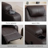 HOMCOM Fauteuil releveur électrique, fauteuil relax électrique, repose-pied, dossier inclinable, port USB, 83x95x107cm, marron(m-8)