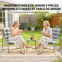 Outsunny Ensemble bistrot de jardin 3 pièces, salon de jardin extérieur avec 2 chaises, table basse et coussins, gris clair(m-4)