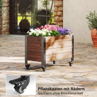 Outsunny Houten hoogbed, plantenbak met wielen, mobiel tuinbak 60 x 30 x 41 cm voor tuin en balkon(m-4)