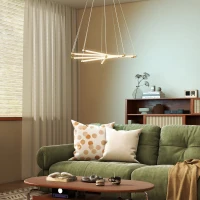 HOMCOM Lampa wisząca LED, 50W, 5 regulowanych rur świetlnych, regulowana, Lampa sufitowa do salonu, jadalni, kuchni, Złoto+Białe(m-7)