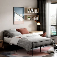 HOMCOM Struttura Letto Matrimoniale in Acciaio 160x200cm con Doghe, Testiera e Pediera - Nero(m-10)