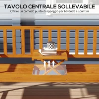 Outsunny Panchina da Giardino con Tavolino Centrale Sollevabile e Braccioli, in Legno, 153x56x91 cm, Marrone Chiaro(m-4)