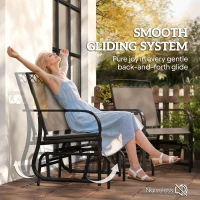 Outsunny Double Outdoor Glider Chair, 2 Seater Patio Rocking Chairs, Swing Bench with Tempered Glass Table, Breathable Mesh Fabric for Backyard, Garden, Porch, Brown(m-4)