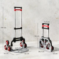 HOMCOM Faltbarer Treppensteiger-Trolley, 6-Rad-System, trägt 70 kg, Aluminium, Rot(m-3)
