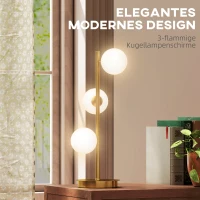 HOMCOM Tischlampe Tischleuchte mit 3 Kugelschirmen, mit stabilem Stahlfuß, G9-Fassungen, 24 x 24 x 53 cm, Messing(m-4)