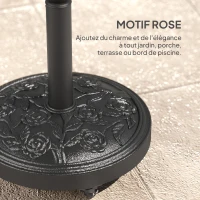 Outsunny Pied de parasol, socle parasol extérieur en résine 21 kg, pour mât de Ø 32/38/48 mm, avec roues, Ø 49 x 42 cm, noir(m-7)