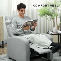 HOMCOM Relaxsessel, verstellbar 135°, ausziehbare Fußstütze, gepolsterte Lehnen, Leinen-Polyester, Hellgrau(m-5)