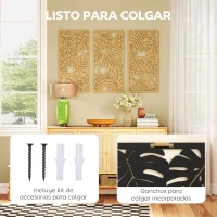 HOMCOM Decoración de Pared de Madera 3D 3 Piezas 40x80 cm Adornos de Pared con Patrón de Hojas Tropicales Madera Natural(m-5)